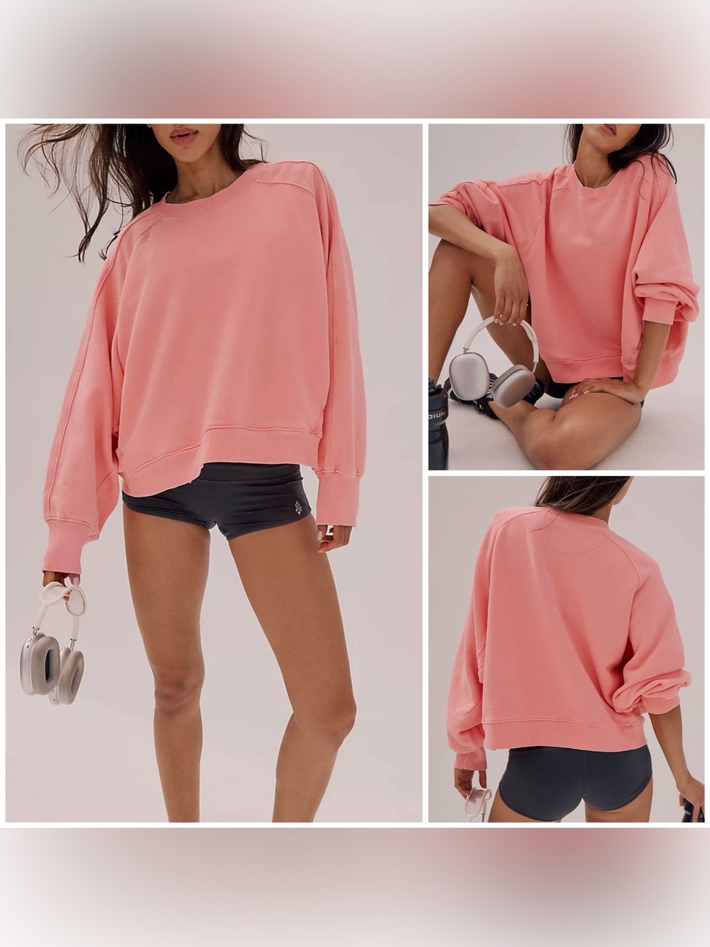 NWT Free People FP Movement Trackline Crew - Taffy Pink Coral - Large